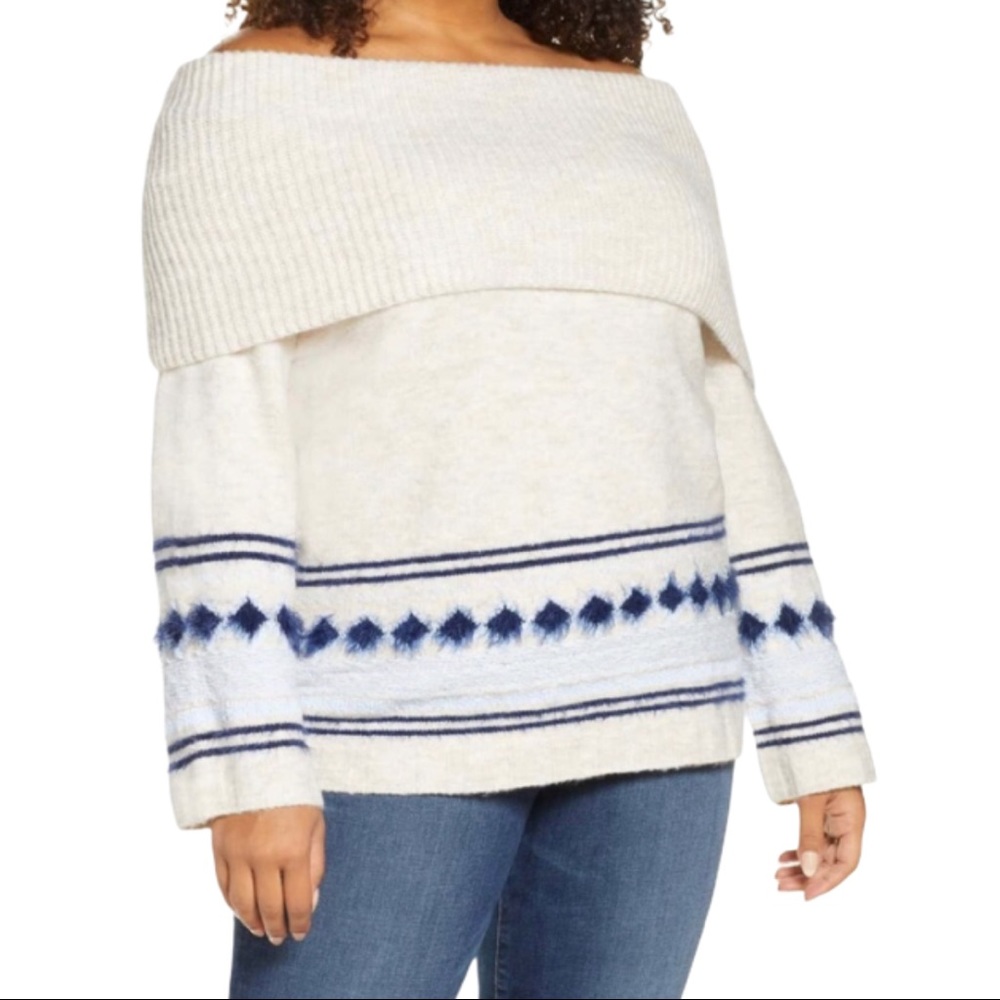 Caslon Fair Isle Convertible Cowl Neck Sweater